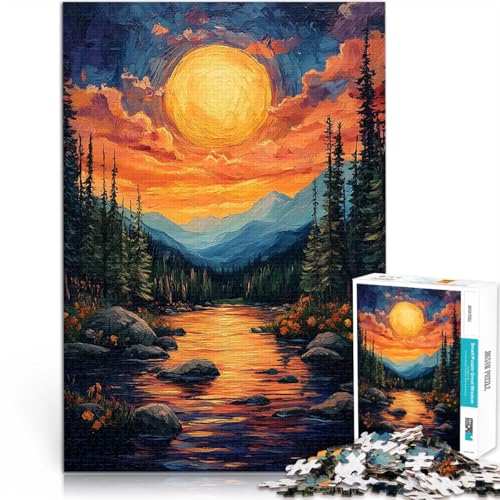 Puzzle für Erwachsene 1000 Teile Schwierig und herausfordernd Sonnenuntergang Berg Fluss Geburtstagsgeschenk, Geschenke52x38cm von AITEXI