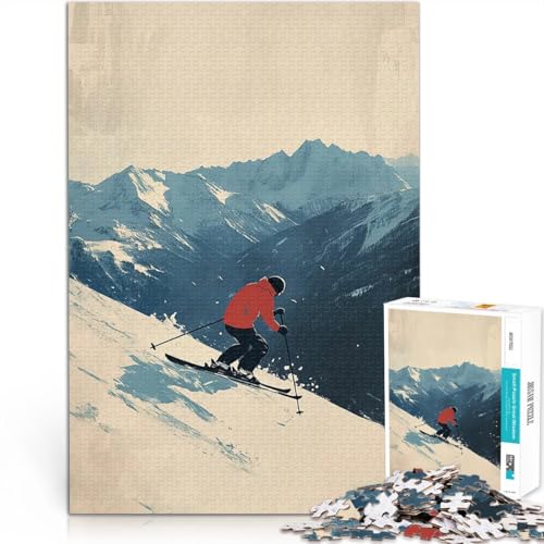 Puzzle für Erwachsene 1000 Teile Spielzeug Lernspiele Stressabbau Skifahrer in Berglandschaft Lernspiel für Geburtstag, Weihnachten38x26cm von AITEXI