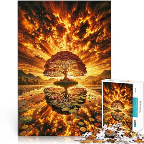Puzzle für Erwachsene 1000 Teile Stressabbau-Spielzeug Feuriger Sonnenuntergangsbaum Geburtstagsgeschenk, Geschenke52x38cm von AITEXI
