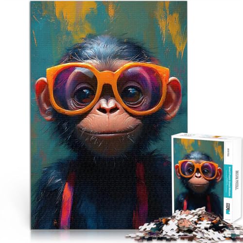 Puzzle für Erwachsene mit 1000 Teilen Anspruchsvolles Spiel und Familienspaß Schimpanse mit Sonnenbrille Wichtelgeschenke52x38cm von AITEXI
