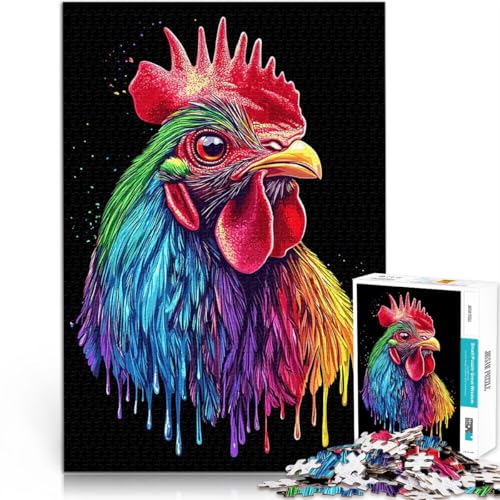 Puzzle für Erwachsene mit 1000 Teilen Denkspiel Pop-Art-Regenbogen Rhode Island Red Rooster einzigartiges Herausforderungsspiel38x26cm von AITEXI