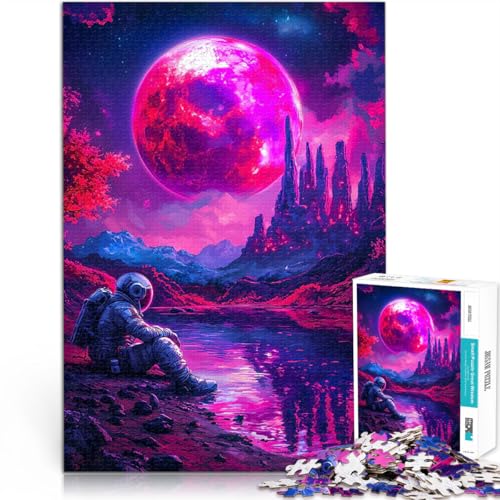 Puzzle für Erwachsene mit 1000 Teilen Lernspiele DIY Spielzeug Astronaut unter rosa Mond Lernspiel für Geburtstag, Weihnachten38x26cm von AITEXI