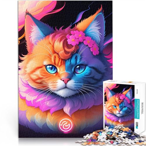 Puzzle für Erwachsene mit 1000 Teilen Lernspiele DIY Spielzeug süße Katze im Retro-Stil Lernspiel für Geburtstag, Weihnachten52x38cm von AITEXI