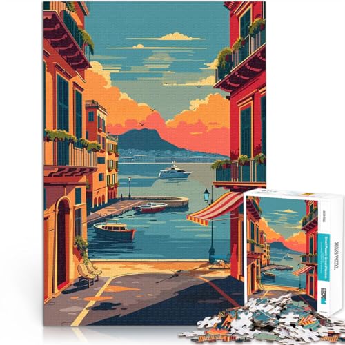 Puzzle für Erwachsene mit 1000 Teilen Pädagogisches Spielzeug zum Stressabbau Sonnenuntergang im Hafen von Neapel EIN Kunstwerk52x38cm von AITEXI