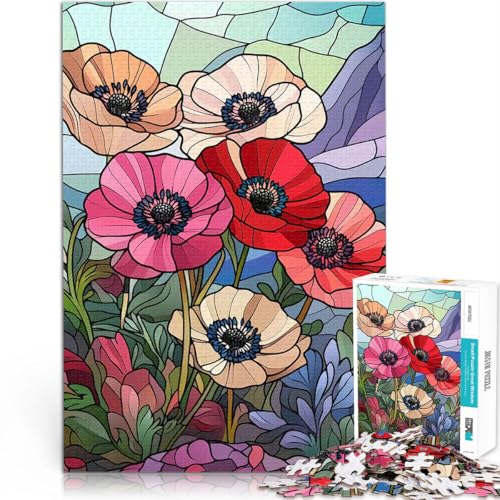 Puzzle für Erwachsene mit 1000 Teilen Spielzeug-Intellektuelles Spiel Mohnblumen aus Buntglas Geburtstagsgeschenk, Geschenke38x26cm von AITEXI