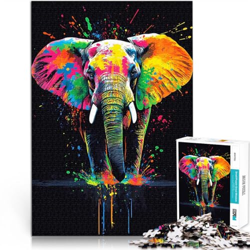 Puzzle für Erwachsene mit 1000 Teilen Stressabbau-Spielzeug Bunter Elefantenspritzer einzigartiges Herausforderungsspiel52x38cm von AITEXI