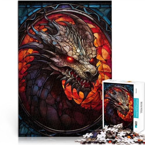 Puzzle für Erwachsene mit 1000 Teilen Stressabbau-Spielzeug Drachenwand aus Buntglas Verbessern Sie das Gedächtnis52x38cm von AITEXI