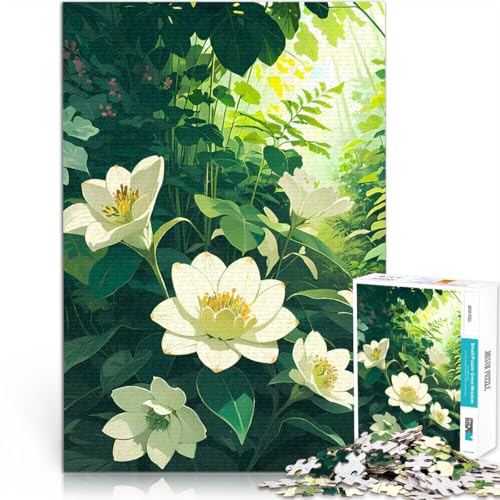 Puzzle für Jugendliche 1000 Teile Denkspiel Weiße Blumen im üppigen Wald denn eignet ganze Familie38x26cm von AITEXI