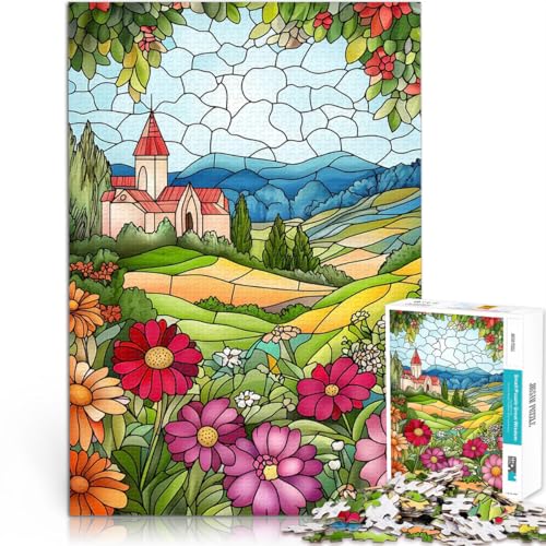 Puzzle für Jugendliche 1000 Teile Intellektuelles Spiel Buntglaslandschaft denn eignet ganze Familie38x26cm von AITEXI