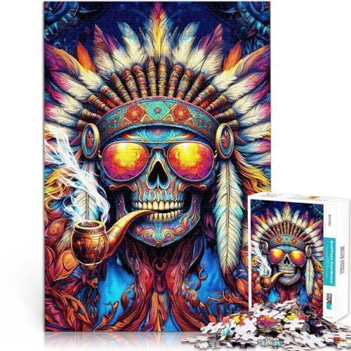 Puzzle für Jugendliche 1000 Teile Lernspiel-Herausforderungsspielzeug Rauchender Indianerschädel Lernspiel für Geburtstag, Weihnachten52x38cm von AITEXI