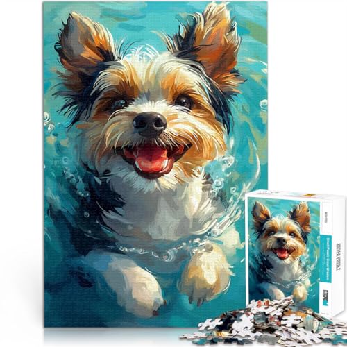 Puzzle für Jugendliche 1000 Teile Lernspiele DIY Spielzeug Biewer Yorkshire Terrier schwimmend Geeignet für die Schreibtischdekoration52x38cm von AITEXI