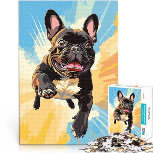 Puzzle für Jugendliche 1000 Teile Spielzeug Lernspiele Stressabbau Springende französische Bulldogge Wanddekoration75x50cm von AITEXI