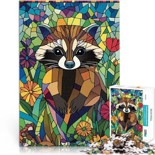 Puzzle für Jugendliche 1000 Teile Spielzeug Lernspiele Stressabbau Waschbär aus Buntglas Verbessern Sie das Gedächtnis52x38cm von AITEXI