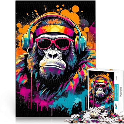 Puzzle für Jugendliche 1000 Teile Spielzeug für die ganze Familie Monkey DJ Musik Geburtstagsgeschenk, Geschenke, Wandkunst75x50cm von AITEXI