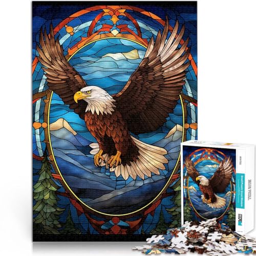 Puzzle für Jugendliche 1000 Teile Stressabbau-Spielzeug Weißkopfseeadler aus Buntglas einzigartiges Herausforderungsspiel38x26cm von AITEXI