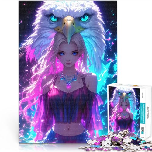 Puzzle für Teenager 1000 Teile Anspruchsvolles Spiel und Familienspaß Neonmädchen mit Weißkopfseeadler Wohnkunstdekor75x50cm von AITEXI