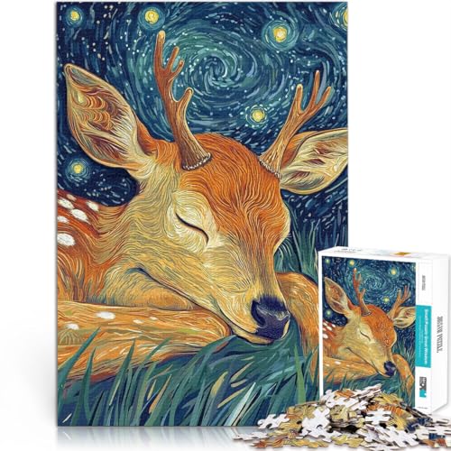 Puzzle für Teenager 1000 Teile DIY-Spielzeug Schlafender Hirsch unter Sternennacht einzigartiges Herausforderungsspiel38x26cm von AITEXI