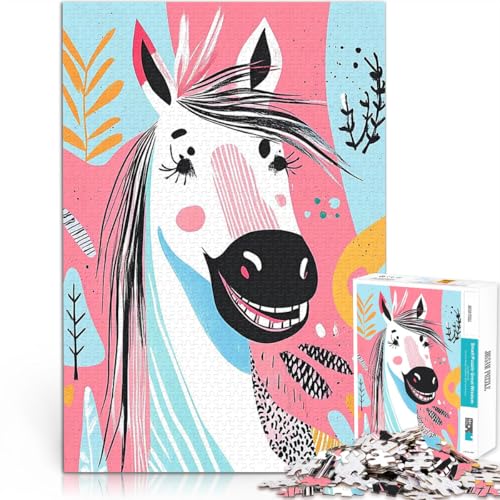 Puzzle für Teenager 1000 Teile Denkspiel Lächelndes Pferd Illustration Wandkunst denn eignet ganze Familie52x38cm von AITEXI