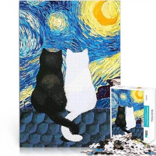 Puzzle für Teenager 1000 Teile Herausforderndes Spiel Sternennachtkatze denn eignet ganze Familie75x50cm von AITEXI