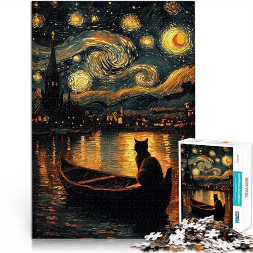 Puzzle für Teenager 1000 Teile Pädagogisches Spielzeug zum Stressabbau Katze unter der Sternennacht Wichtelgeschenke52x38cm von AITEXI