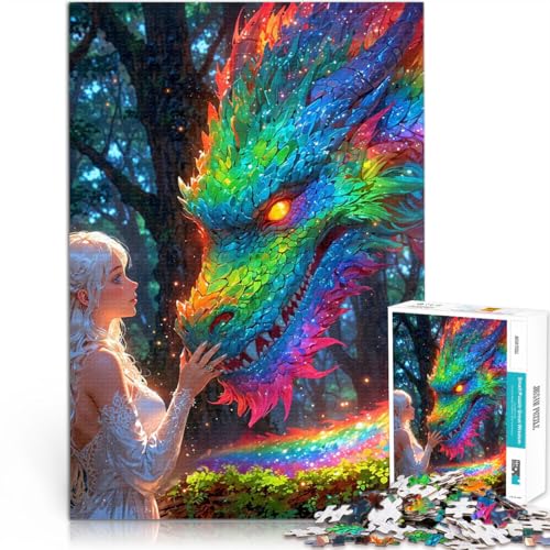 Puzzle für Teenager 1000 Teile Pädagogisches Spielzeug zum Stressabbau Regenbogendrache und Mädchen Heimdekoration38x26cm von AITEXI