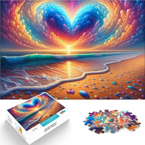 Puzzle für Teenager 1000 Teile Quizspiel Herzförmiger Regenbogenwolken-Sonnenuntergang einzigartiges Herausforderungsspiel75x50cm von AITEXI
