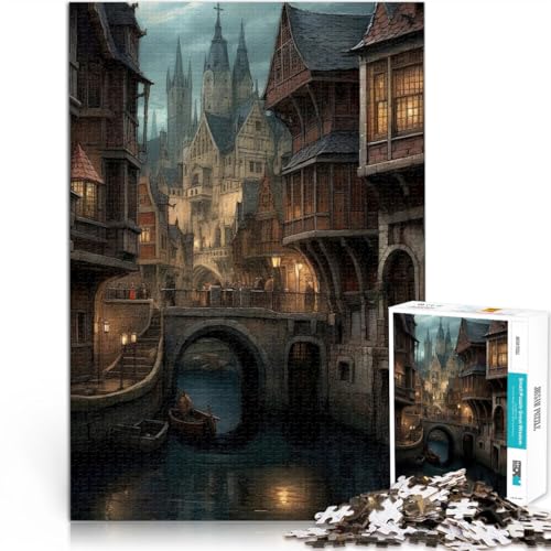 Puzzle für Teenager 1000 Teile Spielzeug Lernspiele Stressabbau Mittelalterliche Stadt bei Nacht Lernspiel für Geburtstag, Weihnachten52x38cm von AITEXI