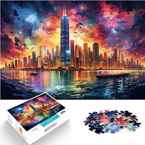 Puzzle für das farbenfrohe China, Hongkong, 1000-teiliges Puzzle für Erwachsene, Holzpuzzle, Familienspiele, Weihnachts- und Geburtstagsgeschenke (50 x 75 cm) von AITEXI