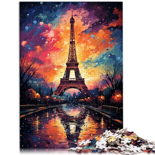 Puzzle für farbenfrohe, psychedelische „Eiffelturm nach dem Regen“-Puzzles mit 300 Teilen aus Holz – anspruchsvolles Spiel (26 x 38 cm) von AITEXI