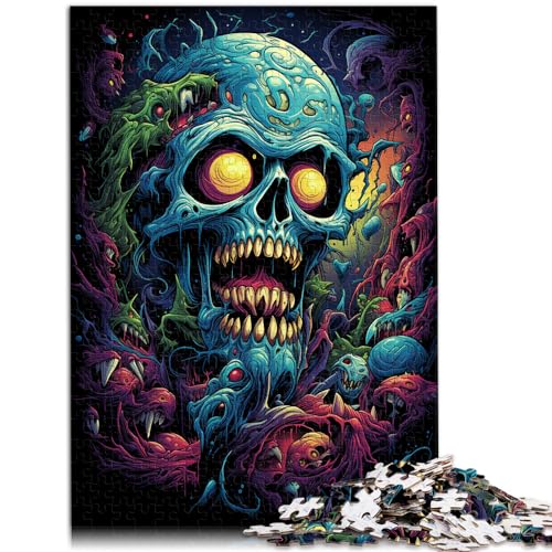 Puzzle für farbenfrohen psychedelischen Totenkopf, 1000 Teile Puzzle, Holzpuzzle ganze Familie (50 x 75 cm) von AITEXI