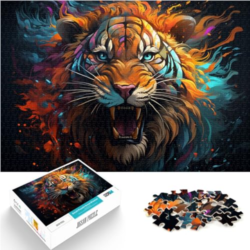 Puzzle zum Verschenken, farbenfroher, künstlerischer Tiger, 300 Teile, Puzzle für Erwachsene, Holzpuzzle, Lernpuzzle (26 x 38 cm) von AITEXI
