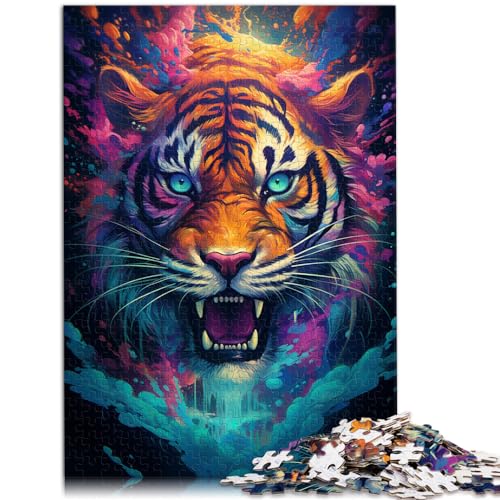 Puzzles, Lernspiele, Bunter Psychedelischer böser Tiger aus der Zukunft, Puzzle 1000 Teile, Holzpuzzle, Lernspiel (50 x 75 cm) von AITEXI