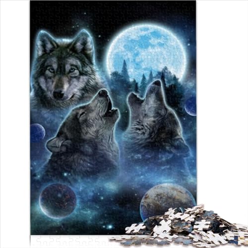 Puzzles 1000 Teile Puzzles für Erwachsene Geschenke DREI Wölfe und Vollmond Premium 100% recyceltes Brett für Erwachsene Familienheim Lernspiele DIY-Spielzeug (26 x 38 cm) von AITEXI