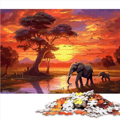 Puzzles Geschenk Elefanten Afrika Sonnenuntergang Erwachsene Puzzles 300 Teile Holzpuzzle für Erwachsene Kinder Lernpädagogisches Puzzle 300 Teile (40 x 28 cm) von AITEXI