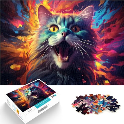 Puzzles für farbenfrohe Katzen am Sternenhimmel. Lustige Puzzles für Erwachsene, 500-teiliges Holzpuzzle mit vollständig ineinander greifenden und zufällig geformten Teilen (38 x 52 cm). von AITEXI