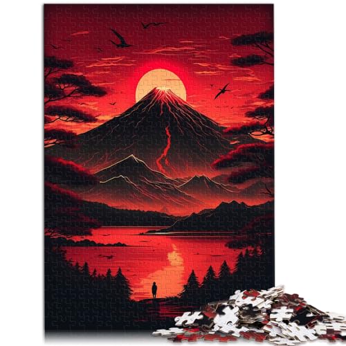 Puzzlespiel „Roter Sonnenuntergang über dem Berg Fuji“ Puzzle für Erwachsene, 500 Teile, Holzpuzzle, Familienspiele, Weihnachts- und Geburtstagsgeschenke (38 x 52 cm) von AITEXI
