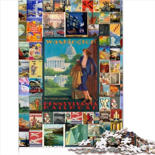 Puzzlespiel für Erwachsene, Vintage-Reise-Wandkunst-Puzzles für Erwachsene, Holzpuzzles, tolles Geschenk für Erwachsene | Spiele Denksportaufgaben für Erwachsene (50x75cm) von AITEXI