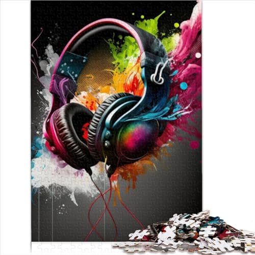 Spiel Geschenk Puzzle Kopfhörer Musik Puzzle für Erwachsene 1000 Teile Holzpuzzle für Erwachsene und Kinder ab 12 Jahren Heimdekorationspuzzle (50 x 75 cm) von AITEXI
