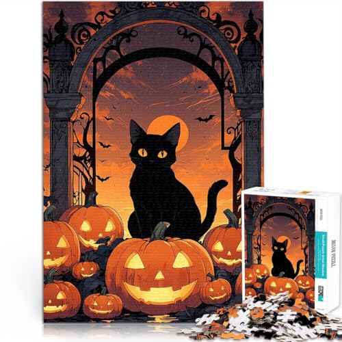Teenager 1000 Teile Puzzle Interessante Stressreduzierung Halloween Schwarze Katze & Kürbisse Geeignet für die Schreibtischdekoration75x50cm Teenager 1000 Teile Puzzle Interessante Stressreduzierung Halloween Schwarze Katze & Kürbisse Geeignet für die Schreibtischdekoration75x50cm von AITEXI