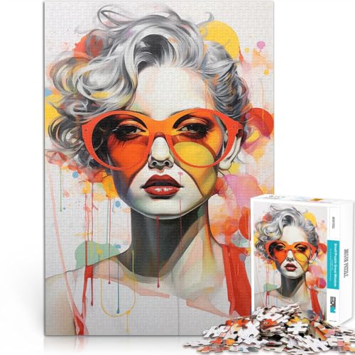 Teenager 1000 Teile Puzzle Spielzeug Lernspiele Stressabbau Frau In Orangefarbener Sonnenbrille Lernspiel für Geburtstag, Weihnachten38x26cm von AITEXI
