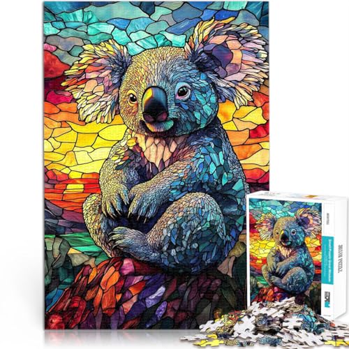 Teenager 1000-teiliges Puzzle Dekomprimierendes intellektuelles Lernspielzeug Koala in Buntglas Tolle Geschenke und Spielzeuge52x38cm von AITEXI