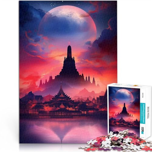 Teenager 1000-teiliges Puzzle Denkspiel Silhouette eines Tempels unter einem riesigen Mond Geeignet für die Schreibtischdekoration75x50cm Teenager 1000-teiliges Puzzle Denkspiel Silhouette eines Tempels unter einem riesigen Mond Geeignet für die Schreibtischdekoration75x50cm von AITEXI