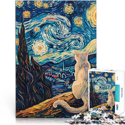 Teenager 1000-teiliges Puzzle Pädagogisches Spielzeug zum Stressabbau Sternennachtkatze Wunschliste mit dem Weihnachtsmann52x38cm von AITEXI