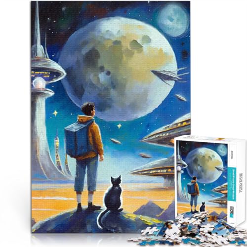 Teenager 1000-teiliges Puzzle Spielzeug für die ganze Familie Weltraumabenteuer mit Einer Katze Einzigartige Geburtstags- und Geschenkideen38x26cm von AITEXI