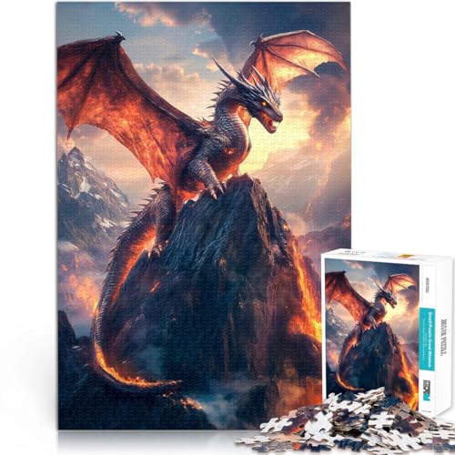 Teenager 1000-teiliges Puzzle Stressabbau-Spielzeug Feuriger Drache auf Vulkan eignet ganze Familie52x38cm von AITEXI