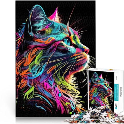 Teenager 1000-teiliges Puzzle für Lernspiel-Herausforderungsspielzeug Bunte Katze Niedliche Katze einzigartiges Herausforderungsspiel38x26cm von AITEXI