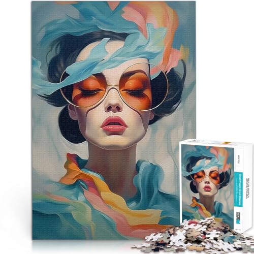 Teenager-Puzzle 1000 Teile Quizspiel Frau mit Sonnenbrille und fließendem Stoff Lustige Aktivitäten für zu Hause, Geburtstagsgeschenk, Reisegeschenk,52x38cm von AITEXI