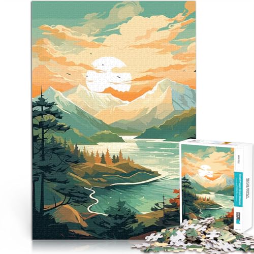 Teenager-Puzzle 1000 Teile Spielzeug Lernspiele Stressabbau Bergsee Sonnenuntergang einzigartiges Herausforderungsspiel75x50cm von AITEXI