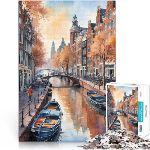 Teenager-Puzzle 1000 Teile für Lernspiel-Herausforderungsspielzeug Kanalszene in Amsterdam Lernspiel für Geburtstag, Weihnachten38x26cm von AITEXI