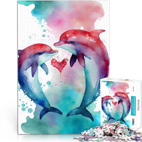 Teenager-Puzzles 1000 Teile Anspruchsvolles Spiel und Familienspaß Liebesgeschichte eines Delfinpaares für Heimdekoration38x26cm von AITEXI